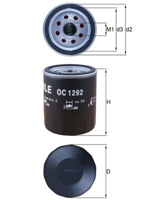 Olejový filtr - OC1292 MAHLE - 1890364, 2343900, 48505