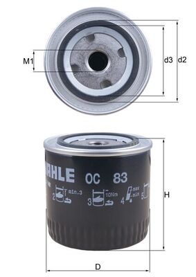 Oil Filter - OC83 MAHLE - 0141151201, 0173171, 02/630795A