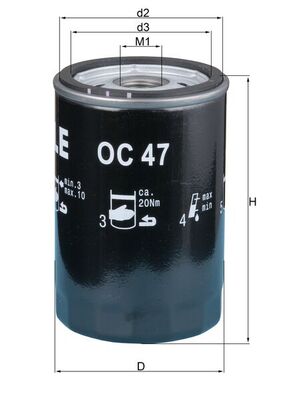 Olejový filtr - OC47OF MAHLE - 0009830625, 0028115351, 01172346