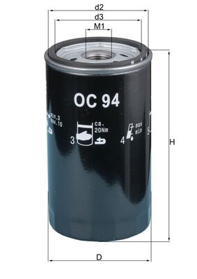 Ölfilter - OC94 MAHLE - 0451103092, 13.28.10/110, 154077968650