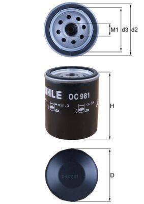 Olejový filtr - OC981 MAHLE - 0003936608, 0450102002, 047115561F