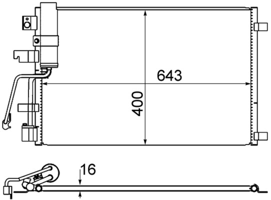 Kondenzátor, klimatizace - AC607001S MAHLE - 072035N, 08213031, 104580