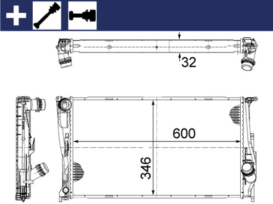 Radiator, engine cooling - CR1083000S MAHLE - 050044N, 17117788903, 18369