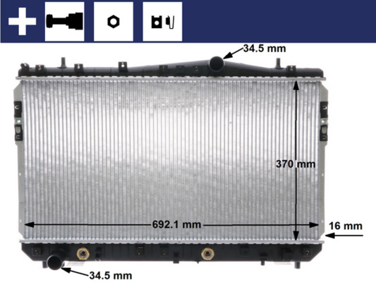 CR1311000S, Radiator, engine cooling, Cooler, MAHLE, 01313021, 104056, 107031, 350213031003, 376762681, 42495942, 53732, 61634, 733128, 81002074, 96553243, DRM15002, DW2074, 350213197500, 8MK376762-681, 96553244, DWA2074, 96553343, 96553423, 96553424, P96553243