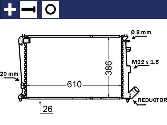 CR1429000S, Chladič, chlazení motoru, Chladič, Chladič motoru, MAHLE, 01033088, 060240N, 09002064, 100202, 1301M1, 24959, 376766721, 58915, 61387, 730959, CN2064, 1033088, 1331JC, CNA2064, 96151644