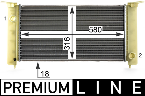 CR1992000P, Kühler, Motorkühlung, Kühler, MAHLE, 0104.3107, 080025N, 17002251, 350213188000, 376900-084, 46799894, 53603, 61883A, 734228, DRM09120, FT2251, RA0110840, 350213188003, 376900081, FTA2251, 8MK376900-084