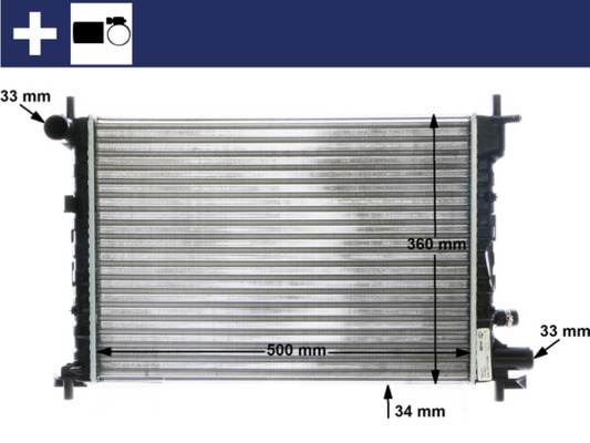 CR381000S, Kühler, Motorkühlung, Kühler, MAHLE, 0105.3063, 091080N, 1001859, 10-100-01058, 101198, 110034, 17474, 18002224, 1E0515200, 232003, 350213711000, 376714-244, 54667, 62055, 710-0027, DRM10039, FD2224, KFD224, RA0120850, V25-60-0008, 0105.3066, 091370N, 1001860, 101199, 110034/A, 1E0515200A, 350213711003, 376714241, 54670, 731770