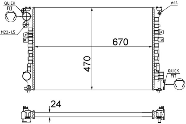 Kühler, Motorkühlung - CR587001S MAHLE - 0001482543080, 0104.3040, 011M51