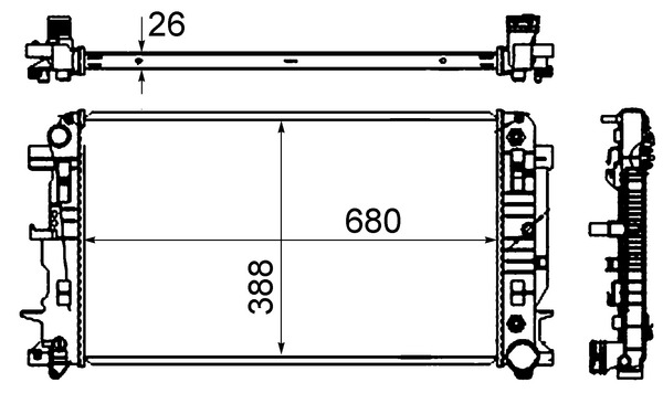 CR62000S, Radiator, engine cooling, Cooler, MAHLE, 0206.2088, 120001N, 30002403, 376701-014, 53833, 67157A, 735089, 9065000302, DRM17044, MERC5580A, MS2403, RA0170890, 376701011, 9065001402, 8MK376701-011, A9065000302, A9065001402