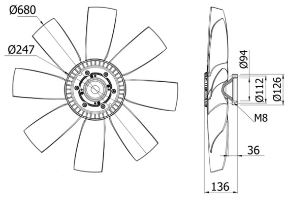 CFF430000S, Fan, radiator, Cooler, MAHLE, 288060N, 319090, 37154, 376731314, 5342340022, 8112951, 86074, D9VO001TT, 288090N, 37154R, 8149395, 288090T, 37359, 81129512, 37359R, 81493959