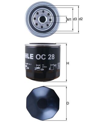 Olejový filtr - OC28 MAHLE - 021115351A, 0451103012, 0500185