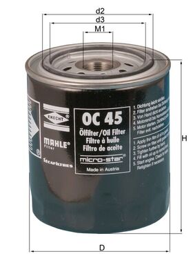 Oil Filter - OC45 MAHLE - 0451103109, 2132, 2320000