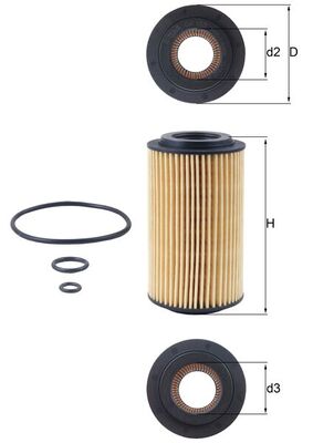 Oil Filter - OX153D3 MAHLE - 0011849425, 05080244AB, 0986B01574