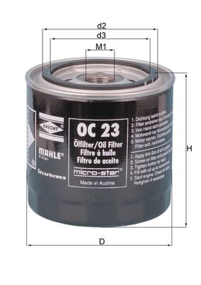 Ölfilter - OC23OF MAHLE - 003OS, 0141151110, 0451001149