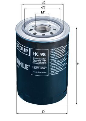 HC98, Filter, Arbeitshydraulik, Filter, MAHLE, 0000093157071, 1695662, 32902301, 499310, 51546, 5E5754, 6008772M91, 7501, 800512, 848100044, 89811117, AAU6772, AZH393, BT366-10, C1601212, CS050P10A, F026407121, HF35102, MH381, P171606, P6809, S8001RH, SY8009, W940/51, 16956625, 6010175M91, 910336, 93157071, CS50P10A, HF6173