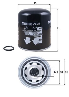 AL25, Air Dryer Cartridge, compressed-air system, Other, MAHLE, 0986628259, 103070, 10613810A, 1527755, 4268AD, 4329012462, 570003, 96007E, AD27746, AD785/3, BA5284, ELD8102, FT6049, K015857, P951411, SP1964, SP800/9, STB8204, T260W, TB1394/6X, 1681575, 4329112462, 50014268, 986628259, 1821580, 1891431