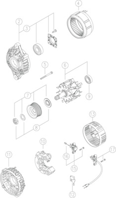 MG575, Generátor, Alternátor, Alternátor 14V/55A AAK1358, MAHLE, 0120468055, 10459510, 112773, 120468055, 125849A1R, F123188, 125849A1, 84136137, AL9941X, RE36268, 86994128, TY6773, TY6795