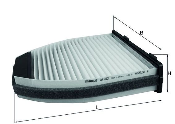 LA413, Filter, interior air, Cabin filter, MAHLE, 0259109, 0986AF4038, 10929871, 154703731550, 17488, 17488K, 2048300018, 29871, 454-4060, 5416300, 715600, 80000844, 800121C, AHC318, BFC1162, BL798, CCF0149C, CFA10934, E2681, E2954LC, EKR7270, FCC2065GER, FK395, K1246A, MC798, PCK8278, PUK1189E, QFC0239, S381, SC5111CA