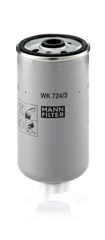 WK 724/3, Fuel Filter, Fuel filter, MANN-FILTER, 1908556, 5001859430, A00660, 1457434320, 1535399, 24.394.00, 7.24018, BG-1527, DN323, EFF287D, FI7162/3, KC373, PDS71/1, S4394NR