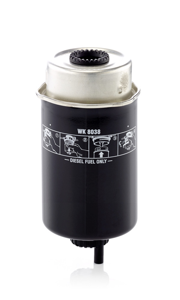 WK 8038, Fuel filter, Filter, MANN-FILTER, 170051, 24.464.00, 30-0L-L16, ADJ132305, CS760, EFF331D, FC-L16S, FN180, FP5916, FS20048, GFE5525, KC383, LVFF745, PP969/4, PS10598, RN314, S4464NR, SP-1451, WF8448, WJI500040, Z659